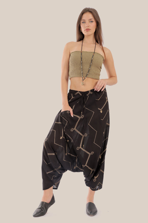 Embroidered Harem pants with elastic waistband